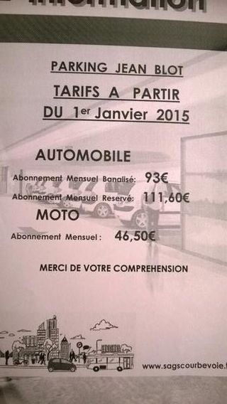 Tarif stationnement Jean Blot